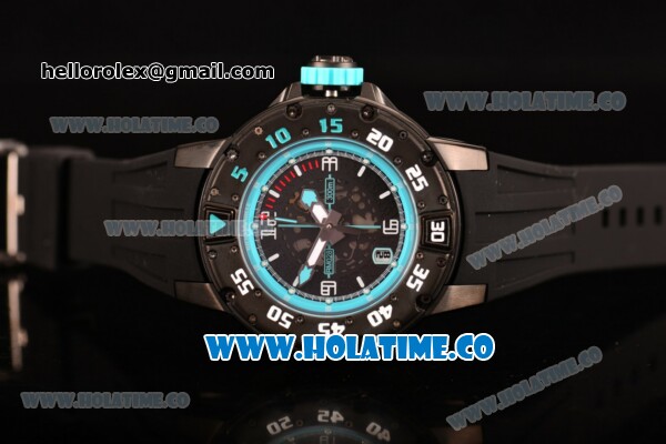 Richard Mille RM028 Swiss Valjoux 7750 Automatic PVD Case with Skeleton Dial and Blue Inner Bezel - Click Image to Close